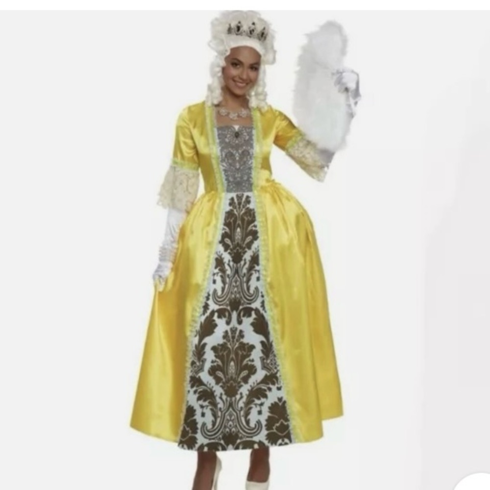 Regency  Romance Queen Yellow and Brown Baroque Costume Dress size S/M 4-8